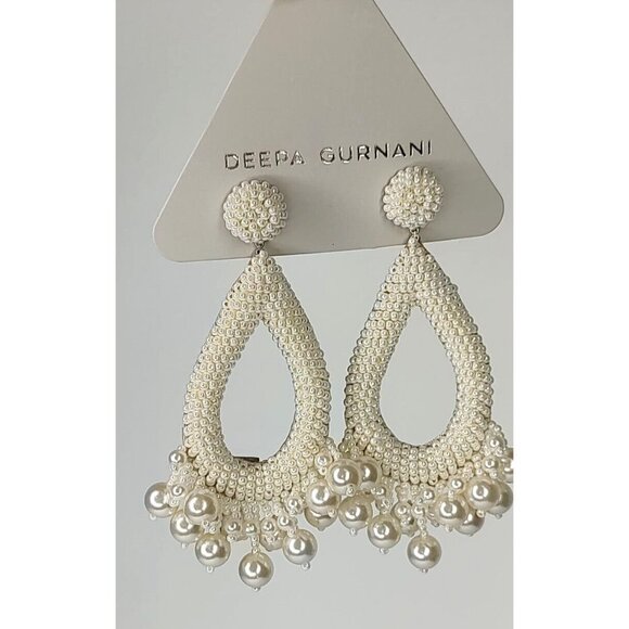 Anthro Deepa Gurnani Earrings Pearls Beaded Teardrop Tassel Bridal Formal - Picture 11 of 15